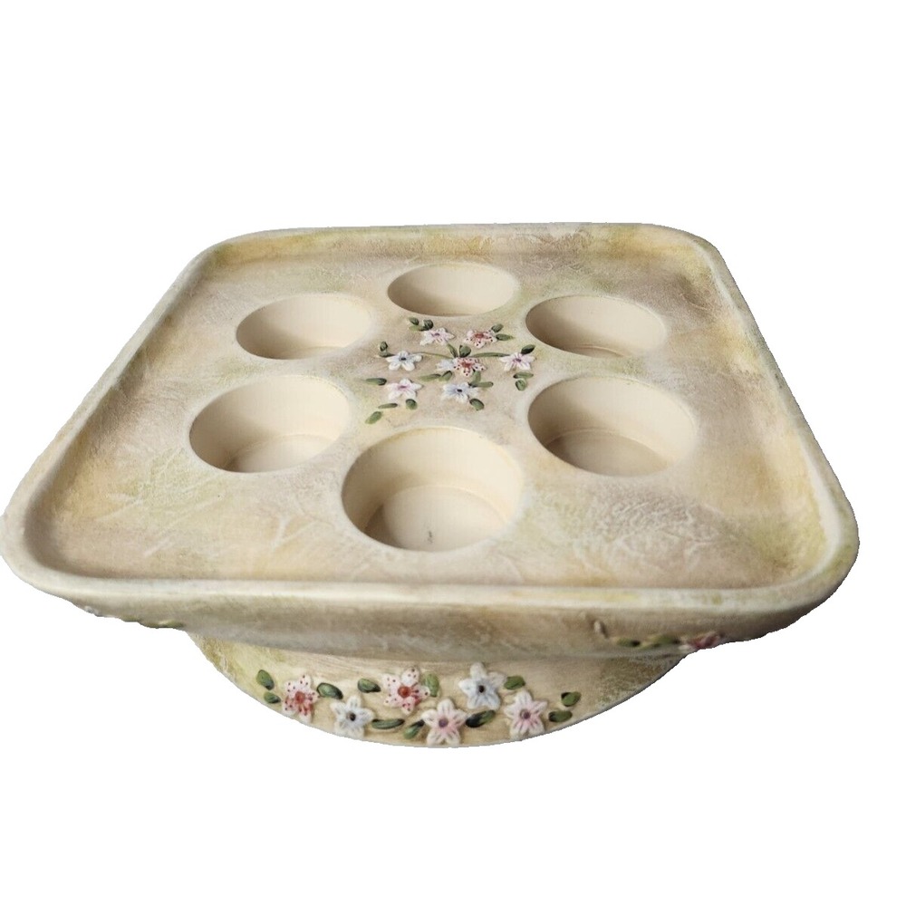 Vintage 90s PartyLite Six Tealight Candle Holder Ceramic Floral Antique Finish